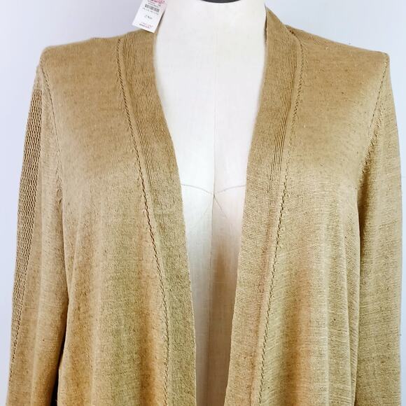 Talbots Plus Petite SZ 2Xp 100% Linen Open Front Cardigan Golden Tan CN151 NWT - Picture 3 of 7
